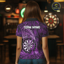 Load image into Gallery viewer, Personalized Fern Leaves Purple Fire Tribal Dart Polo Shirts For Women Dart Team Jerseys NYN2191