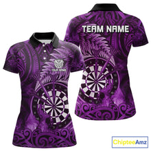 Load image into Gallery viewer, Personalized Fern Leaves Purple Fire Tribal Dart Polo Shirts For Women Dart Team Jerseys NYN2191