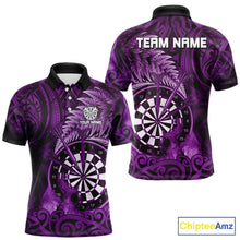 Load image into Gallery viewer, Personalized Fern Leaves Purple Fire Tribal Dart Polo Shirts For Men Dart Team Jerseys NYN2191