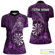 Load image into Gallery viewer, Personalized Fern Leaves Purple Fire Tribal Dart Quarter-Zip Shirts For Women Dart Team Jerseys NYN2191