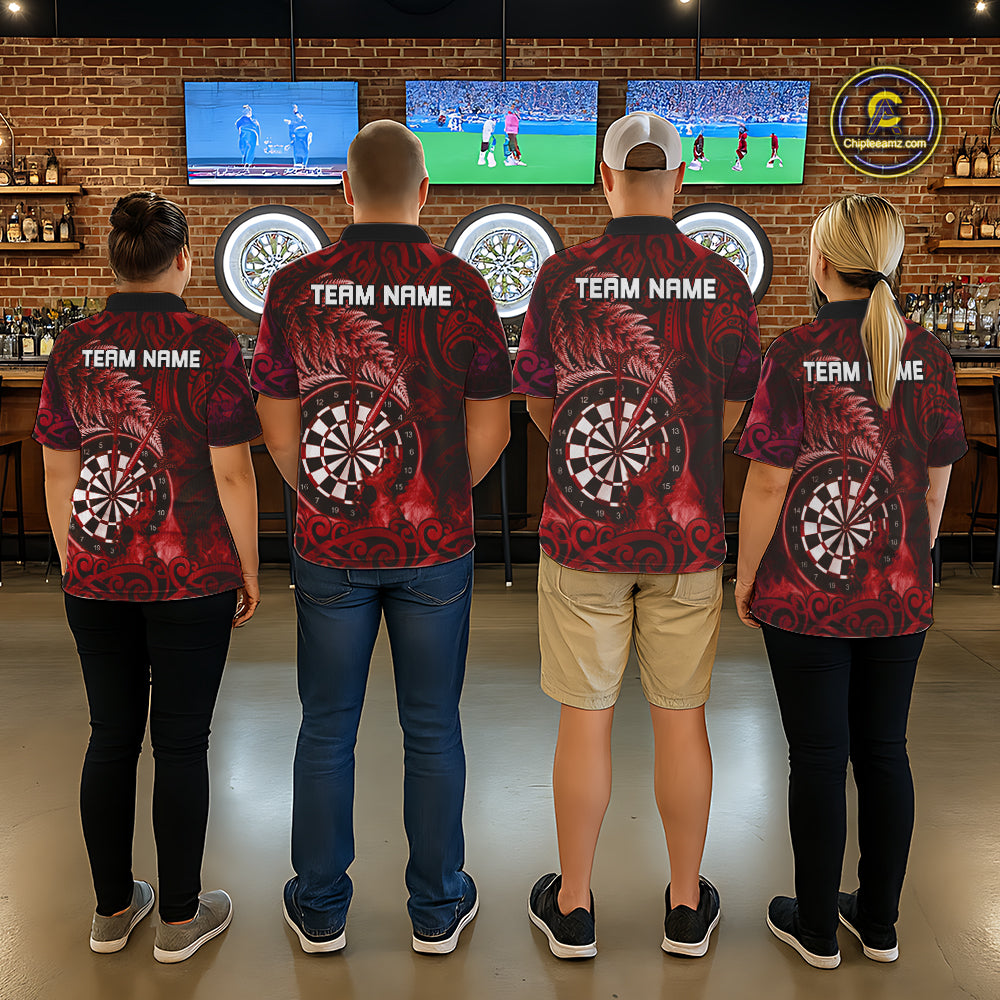Personalized Fern Leaves Red Fire Tribal Dart Polo Shirts For Women Dart Team Jerseys NYN2192