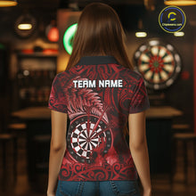 Load image into Gallery viewer, Personalized Fern Leaves Red Fire Tribal Dart Polo Shirts For Women Dart Team Jerseys NYN2192