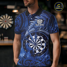 Load image into Gallery viewer, Personalized Fern Leaves Blue Fire Tribal Dart Polo Shirts For Men Dart Team Jerseys NYN2193
