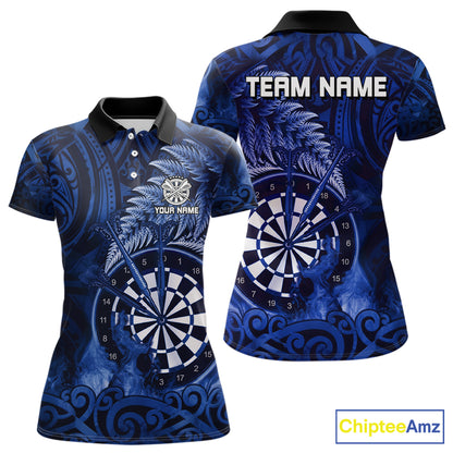 Personalized Fern Leaves Blue Fire Tribal Dart Polo Shirts For Women Dart Team Jerseys NYN2193