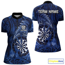 Load image into Gallery viewer, Personalized Fern Leaves Blue Fire Tribal Dart Quarter-Zip Shirts For Women Dart Team Jerseys NYN2193