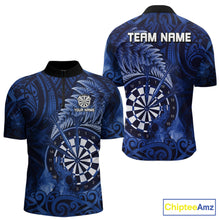Load image into Gallery viewer, Personalized Fern Leaves Blue Fire Tribal Dart Quarter-Zip Shirts For Men Dart Team Jerseys NYN2193