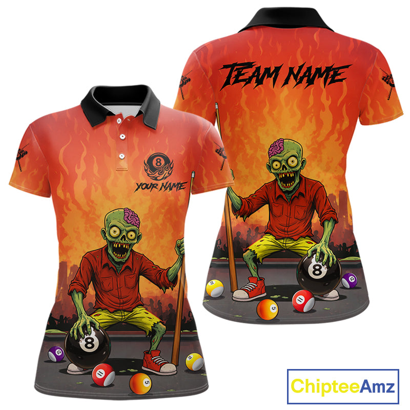 Skeleton Play 8 Ball Pool Women's Billiard Polo & 1/4 Zip Team Shirt Custom Funny Billiard Attire NYN2480