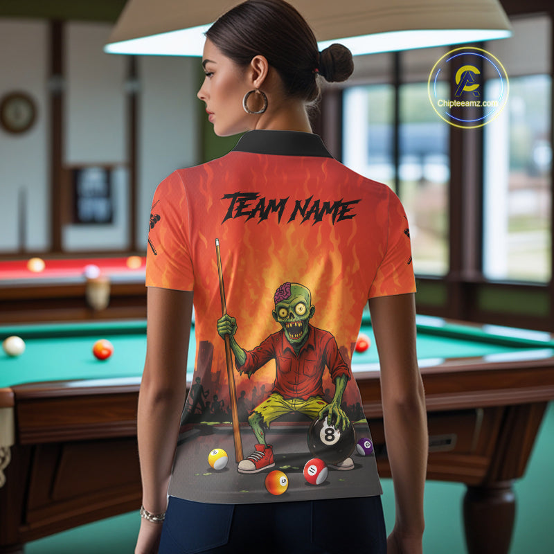 Skeleton Play 8 Ball Pool Women's Billiard Polo & 1/4 Zip Team Shirt Custom Funny Billiard Attire NYN2480