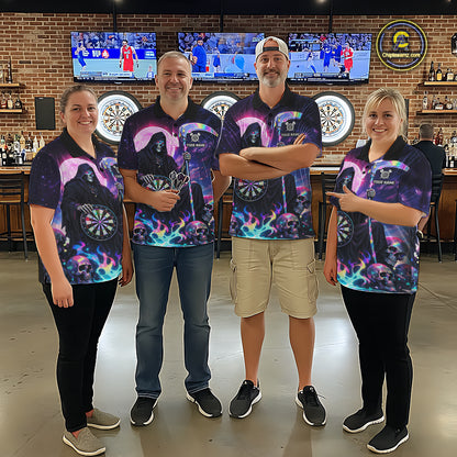 Galaxy Holographic Grim Reaper Dartboard Skull Dart Polo Shirts For Men Custom Name For Dart Players NYN2686