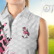 Load image into Gallery viewer, Camouflage Womens Golf Sleeveless Polo Shirt Custom Pink Funny Flamingo Pattern White Golf Team Shirts NYN2835