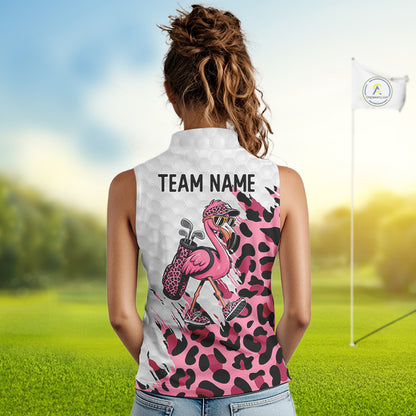 Camouflage Womens Golf Sleeveless Polo Shirt Custom Pink Funny Flamingo Pattern White Golf Team Shirts NYN2835
