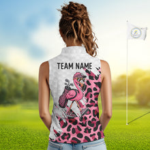 Load image into Gallery viewer, Camouflage Womens Golf Sleeveless Polo Shirt Custom Pink Funny Flamingo Pattern White Golf Team Shirts NYN2835