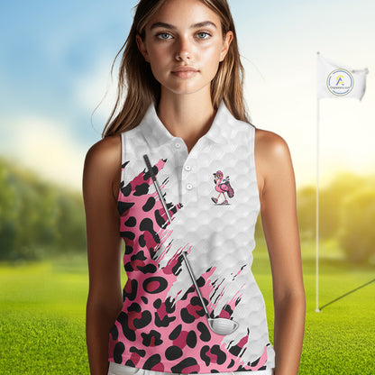 Camouflage Womens Golf Sleeveless Polo Shirt Custom Pink Funny Flamingo Pattern White Golf Team Shirts NYN2835