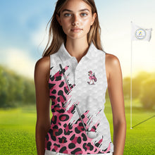 Load image into Gallery viewer, Camouflage Womens Golf Sleeveless Polo Shirt Custom Pink Funny Flamingo Pattern White Golf Team Shirts NYN2835
