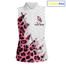 Load image into Gallery viewer, Camouflage Womens Golf Sleeveless Polo Shirt Custom Pink Funny Flamingo Pattern White Golf Team Shirts NYN2835