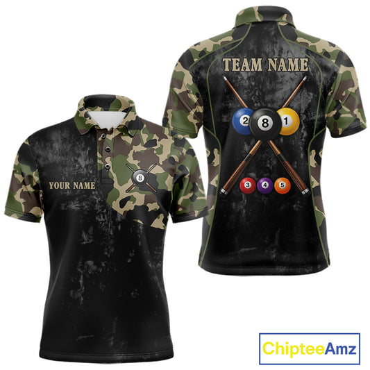 Black Grunge Camouflage Billiard Pool Shirt For Men Custom 8 Ball Billiard Team Jersey NYN3065