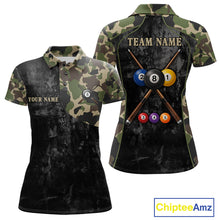 Load image into Gallery viewer, Black Grunge Camouflage Billiard Pool Shirt For Women Custom 8 Ball Billiard Team Jersey NYN3065