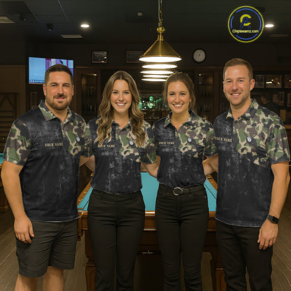 Black Grunge Camouflage Billiard Pool Shirt For Women Custom 8 Ball Billiard Team Jersey NYN3065