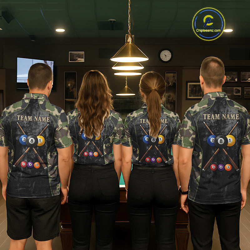 Black Grunge Camouflage Billiard Pool Shirt For Women Custom 8 Ball Billiard Team Jersey NYN3065