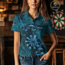 Load image into Gallery viewer, Custom Grunge Turquoise Dartboard Multi-Skull Dart Women Polo Shirt Dart Team Jerseys NYN1623