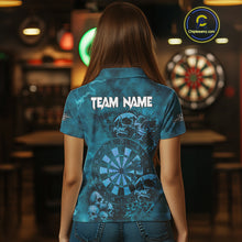 Load image into Gallery viewer, Custom Grunge Turquoise Dartboard Multi-Skull Dart Women Polo Shirt Dart Team Jerseys NYN1623