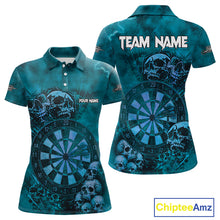 Load image into Gallery viewer, Custom Grunge Turquoise Dartboard Multi-Skull Dart Women Polo Shirt Dart Team Jerseys NYN1623