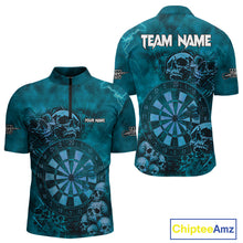 Load image into Gallery viewer, Custom Grunge Turquoise Dartboard Multi-Skull Dart Men Quarter-Zip Shirt Dart Team Jerseys NYN1623
