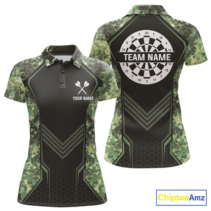 Green Grunge Camo Dart Shirt For Women Custom Military Camo Dart Team Polo 1/4 Zip Jersey NYN4084