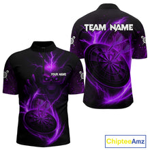 Load image into Gallery viewer, Custom Lightning Dartboard Purple Skull Dart Men Quarter-Zip Jerseys Dart Tournament Shirt NYN1671