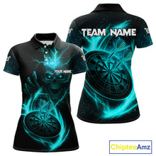 Load image into Gallery viewer, Custom Lightning Dartboard Turquoise Skull Dart Women Polo Jerseys Dart Tournament Shirt NYN1672