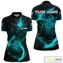 Load image into Gallery viewer, Custom Lightning Dartboard Turquoise Skull Dart Women Quarter-Zip Jerseys Dart Tournament Shirt NYN1672