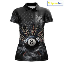 Load image into Gallery viewer, US Flag Grey Smoke Skull Bone 8 Ball Women Billiards Shirt Personalized Pool Balls Billiard Team Names NYN2688