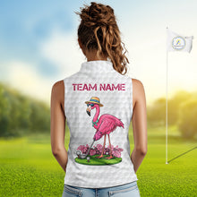 Load image into Gallery viewer, Funny Flamingo Womens Golf Sleeveless Polo Shirt Custom Pink And Purple Monstera Pattern White Golf Shirts NYN2841