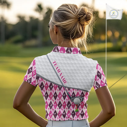 Mens Golf Polo Shirts Custom Pink Argyle And Flamingo Plaid Pattern Golf Attire For Women NYN2843