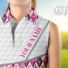 Load image into Gallery viewer, Mens Golf Sleeveless Polo Shirts Custom Pink Argyle And Flamingo Plaid Pattern Golf Attire For Women NYN2843
