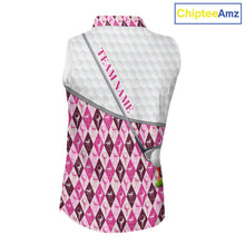 Load image into Gallery viewer, Mens Golf Sleeveless Polo Shirts Custom Pink Argyle And Flamingo Plaid Pattern Golf Attire For Women NYN2843