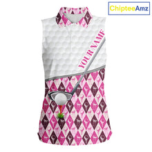 Load image into Gallery viewer, Mens Golf Sleeveless Polo Shirts Custom Pink Argyle And Flamingo Plaid Pattern Golf Attire For Women NYN2843