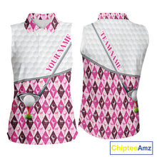 Load image into Gallery viewer, Mens Golf Sleeveless Polo Shirts Custom Pink Argyle And Flamingo Plaid Pattern Golf Attire For Women NYN2843