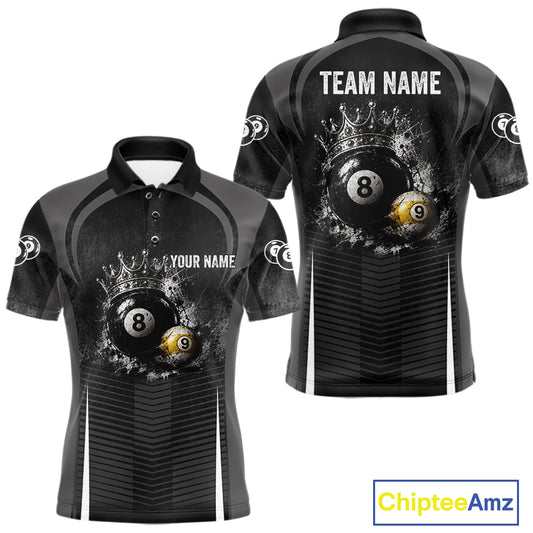 Personalized Grunge Crown 8 Ball & 9 Ball Billiard Pool Shirt For Men Custom Billiard Team Jersey NYN3216