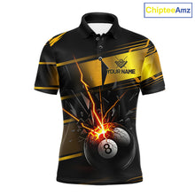 Load image into Gallery viewer, Thunder Cracked 8 Ball Billiard Shirt For Men Custom Black And Gold Billiard Pool Team Jersey NYN3224