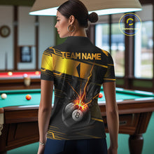 Load image into Gallery viewer, Thunder Cracked 8 Ball Billiard Shirt For Women Custom Black And Gold Billiard Pool Team Jersey NYN3224