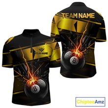 Load image into Gallery viewer, Thunder Cracked 8 Ball Billiard Shirt For Men Custom Black And Gold Billiard Pool Team Jersey NYN3224
