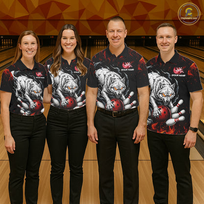 Fire Flame Funny Wolf Bowling Ball Jersey For Men Personalized Bowling Team Shirts | Red NYN3226