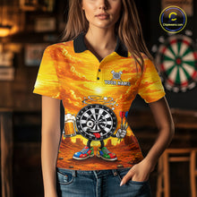 Load image into Gallery viewer, Female dart player wearing Beer and Dartboard Desert dart jersey at dart league tournament