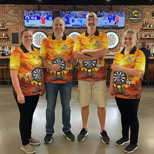 Load image into Gallery viewer, Men Women  dart team wearing Beer and Dartboard Desert personalized dart uniforms for competition