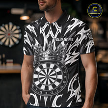 Load image into Gallery viewer, Male dart player wearing Tribal Crown Dartboard personalized dart jersey at professional dart league event