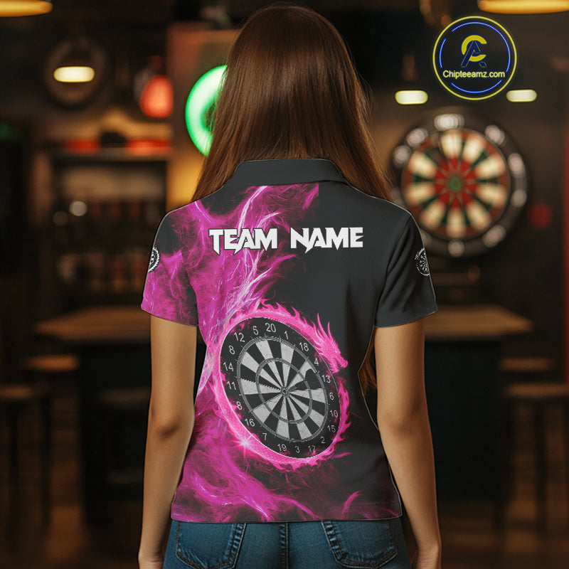 Custom Black-Pink Dragon Lightning Dartboard Dart Women Polo Jerseys Dart Team Shirt NYN1690