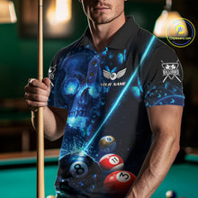 Load image into Gallery viewer, Blue Skull Thunder Pool 8 Ball Men's Billiard Polo &amp; 1/4-Zip Shirt Custom Billiards Team Apparel NYN2491