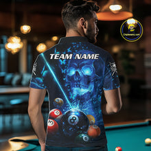 Load image into Gallery viewer, Blue Skull Thunder Pool 8 Ball Men's Billiard Polo &amp; 1/4-Zip Shirt Custom Billiards Team Apparel NYN2491