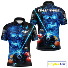 Load image into Gallery viewer, Blue Skull Thunder Pool 8 Ball Men's Billiard Polo &amp; 1/4-Zip Shirt Custom Billiards Team Apparel NYN2491